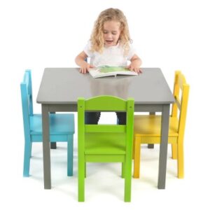 Elements Kinder Houten Tafel + 4 Stoelen Grijs
