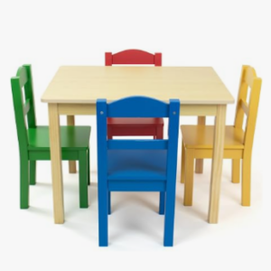 Kinder Houten Tafel + 4 stoelen Set Gekleurd