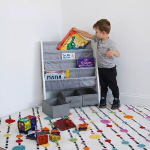 Springfield Kinderboekenkast 4 Etages met Stofbakken Grijs/Wit